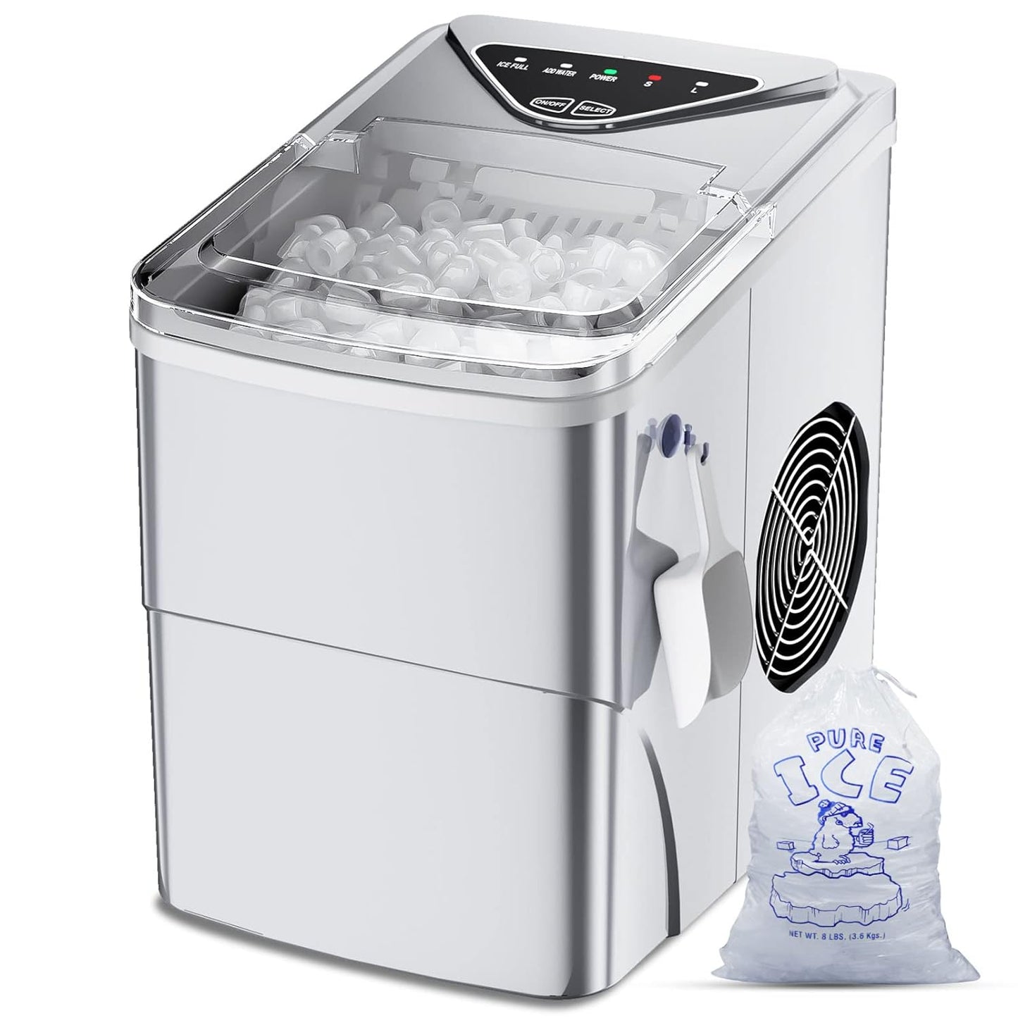 Silver Ice Maker with Self-Cleaning