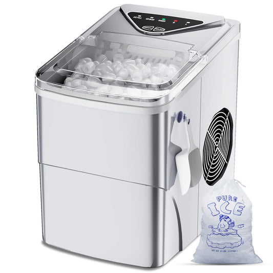 Silver Ice Maker with Self-Cleaning