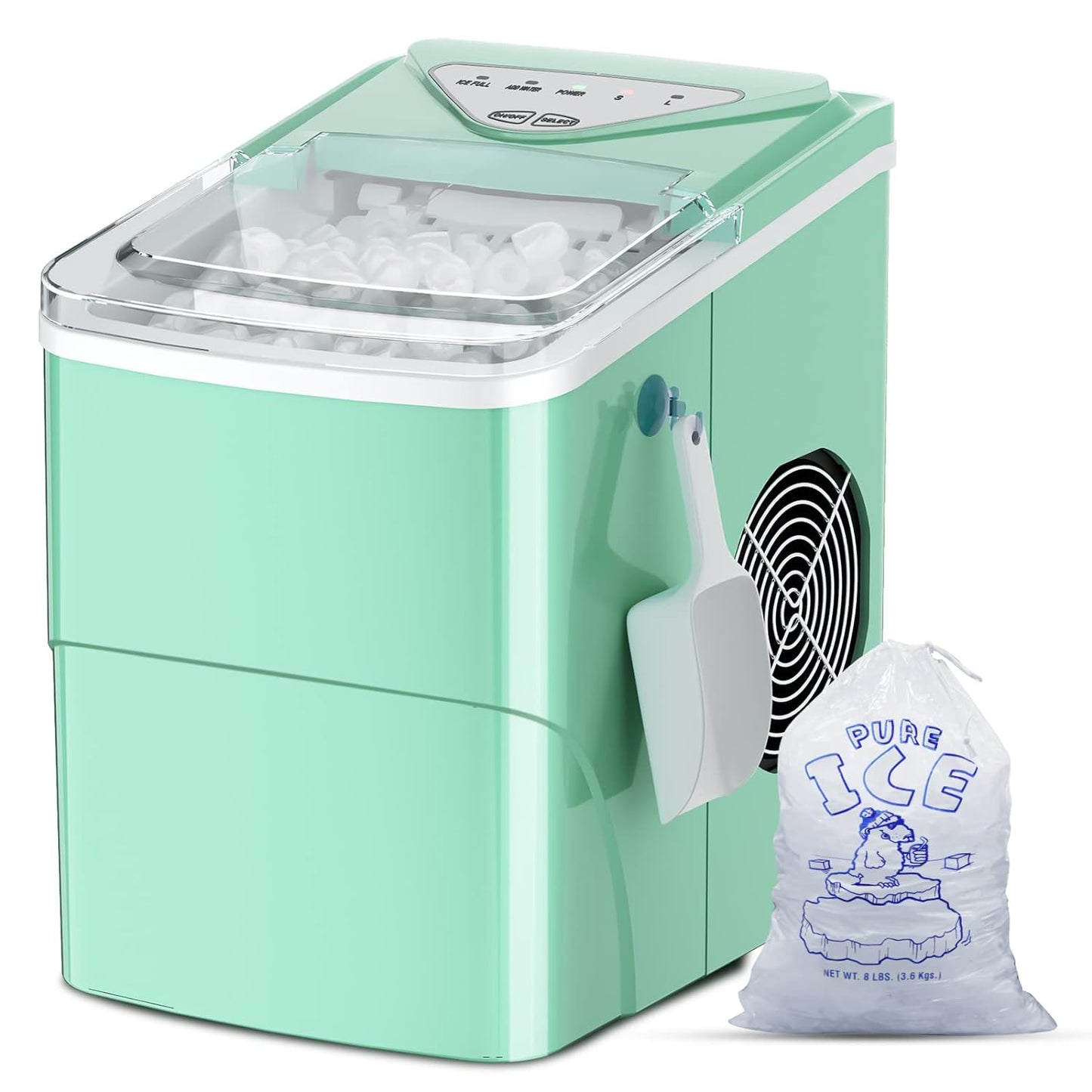 Green Ice Maker with Self-Cleaning